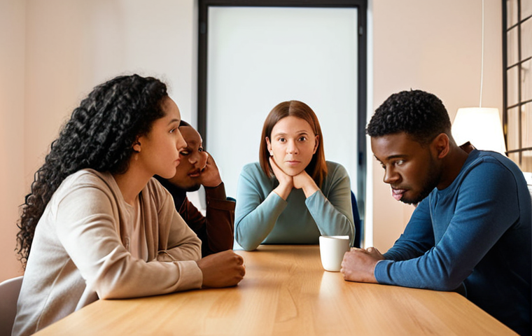 **

A diverse group of people sitting around a table, engaged in active listening and empathetic communication. Some are nodding, others are making eye contact, and one person is leaning forward to speak. The atmosphere is collaborative and solution-focused. Soft, warm lighting emphasizes the feeling of trust and understanding. The overall style should be inclusive and representative of different backgrounds.

**