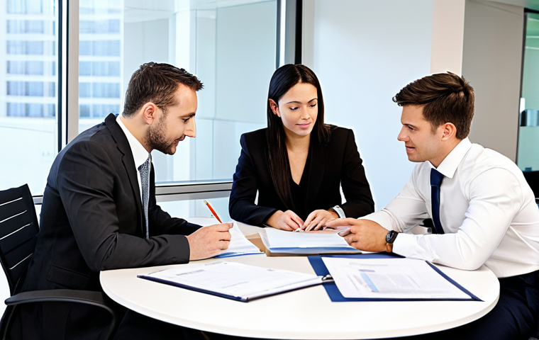 Workplace Collaboration**
"A diverse team of professionals collaborating around a table in a modern office. They are reviewing documents and brainstorming ideas. Everyone is fully clothed in appropriate business attire. The atmosphere is positive and collaborative. Safe for work, appropriate content, professional setting, perfect anatomy, natural proportions, family-friendly."
**
