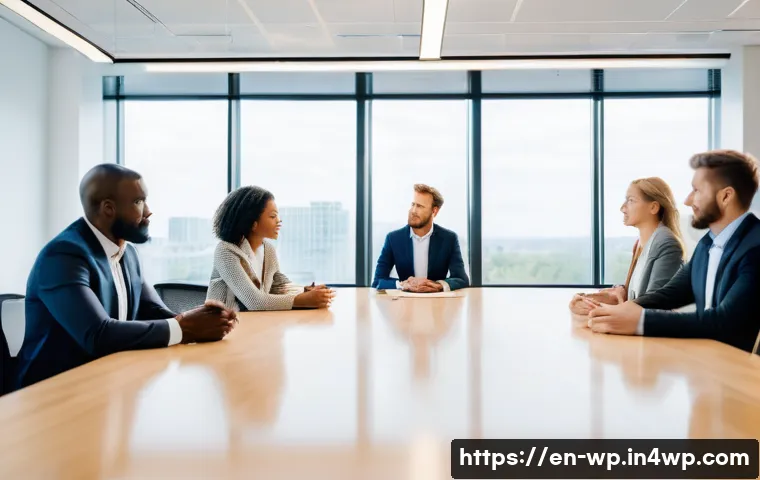 관점 전환 능력을 위한 기초 심리학 - A thoughtful, diverse group of adults seated around a modern conference table in a bright office, en...