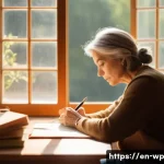 Home 21 관점 전환 능력 훈련을 위한 주의 사항 - A thoughtful middle-aged woman sitting alone in a cozy, softly lit room, journaling her reflections ...