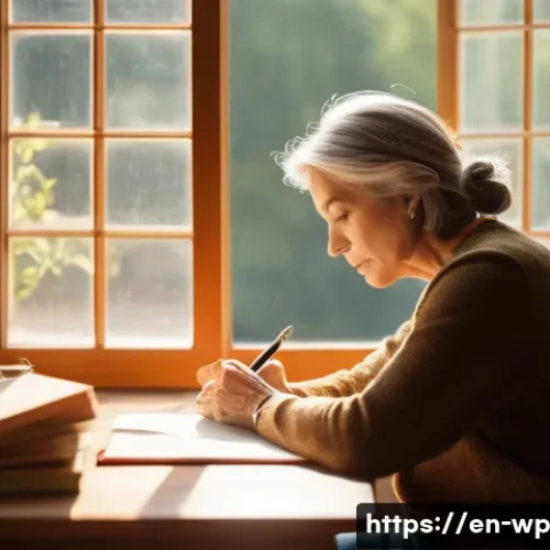 Home 33 관점 전환 능력 훈련을 위한 주의 사항 - A thoughtful middle-aged woman sitting alone in a cozy, softly lit room, journaling her reflections ...