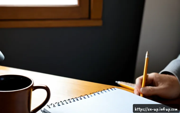 Home 15 관점 전환을 위한 글쓰기 연습 - Photorealistic home writing desk scene showing an adult writer thoughtfully revising ideas: an open ...
